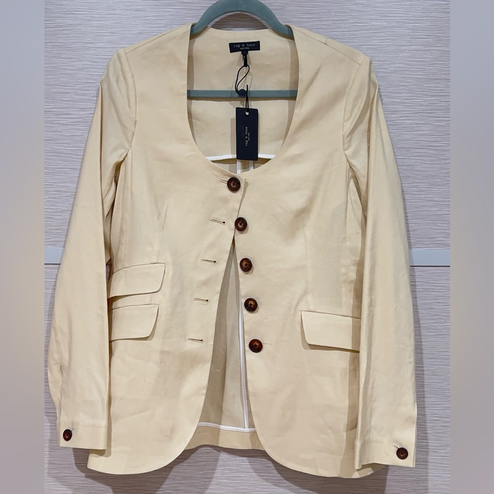 NWT $528 Rag & Bone Roslyn Linen Blend Blazer In Light Tan In Sz. 4